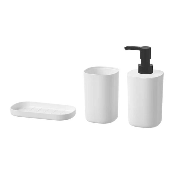 3-Piece Bathroom Set Toothbrush Holder Soap Dispenser & Tray White IKEA STORAVAN - Picture 1 of 2